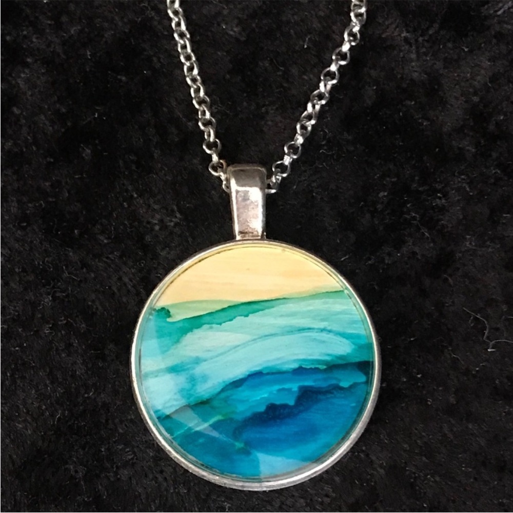 Handmade Resin Alcohol Ink Beach Pendant Necklace